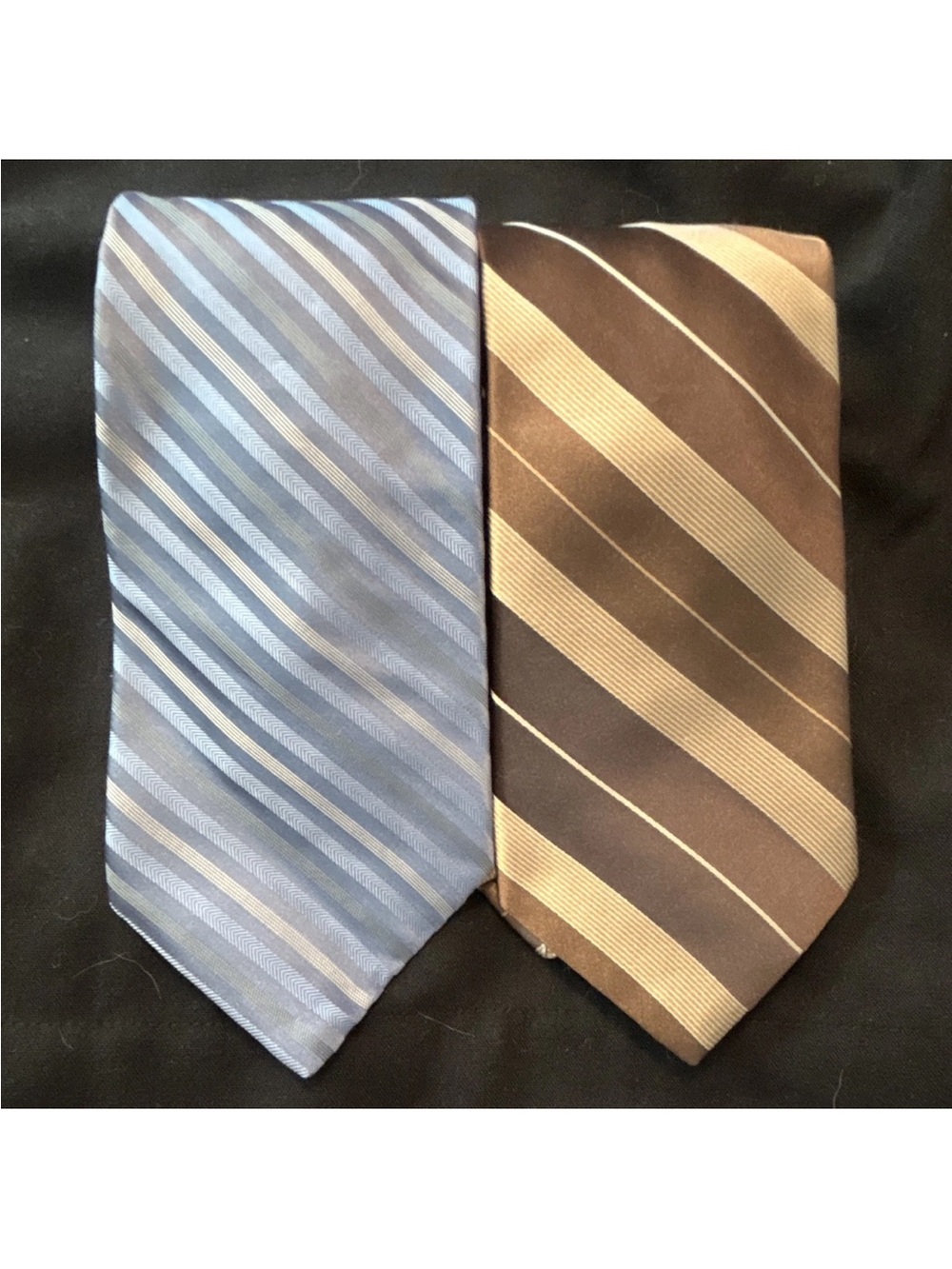 DKNY Striped Silk Tie Set — Light Blue & Brown - Picture 2 of 4